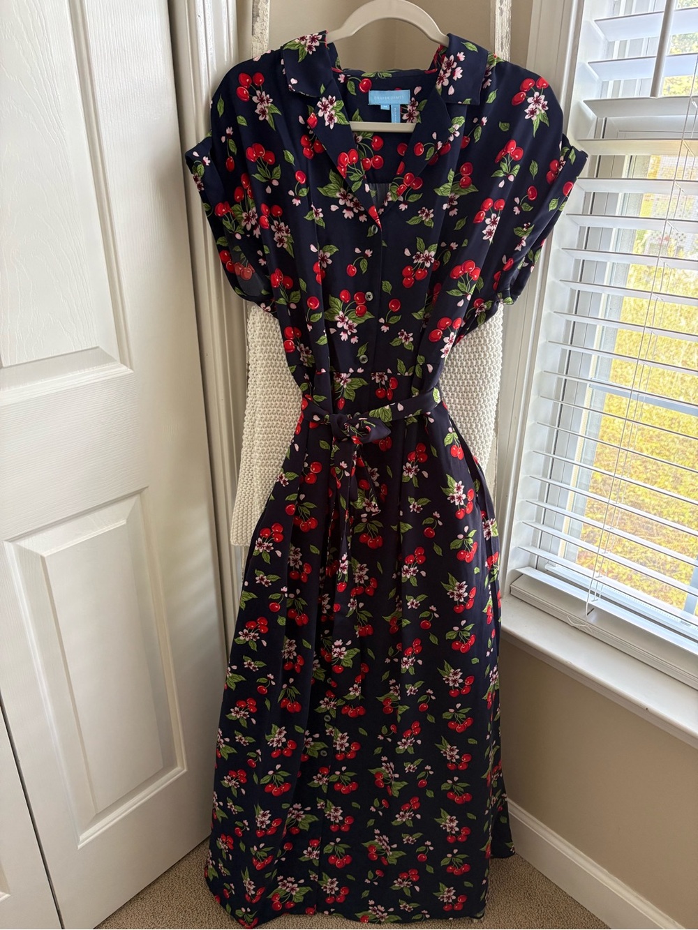 Draper James Navy Cherry-Print Midi Shirt Dress